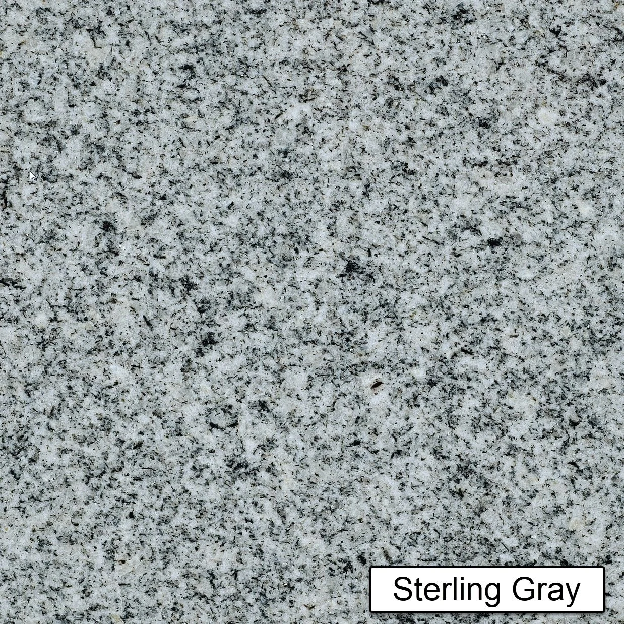 Sterling Gray Granite: Sterling Gray Granite, producer-labelled polished sample.