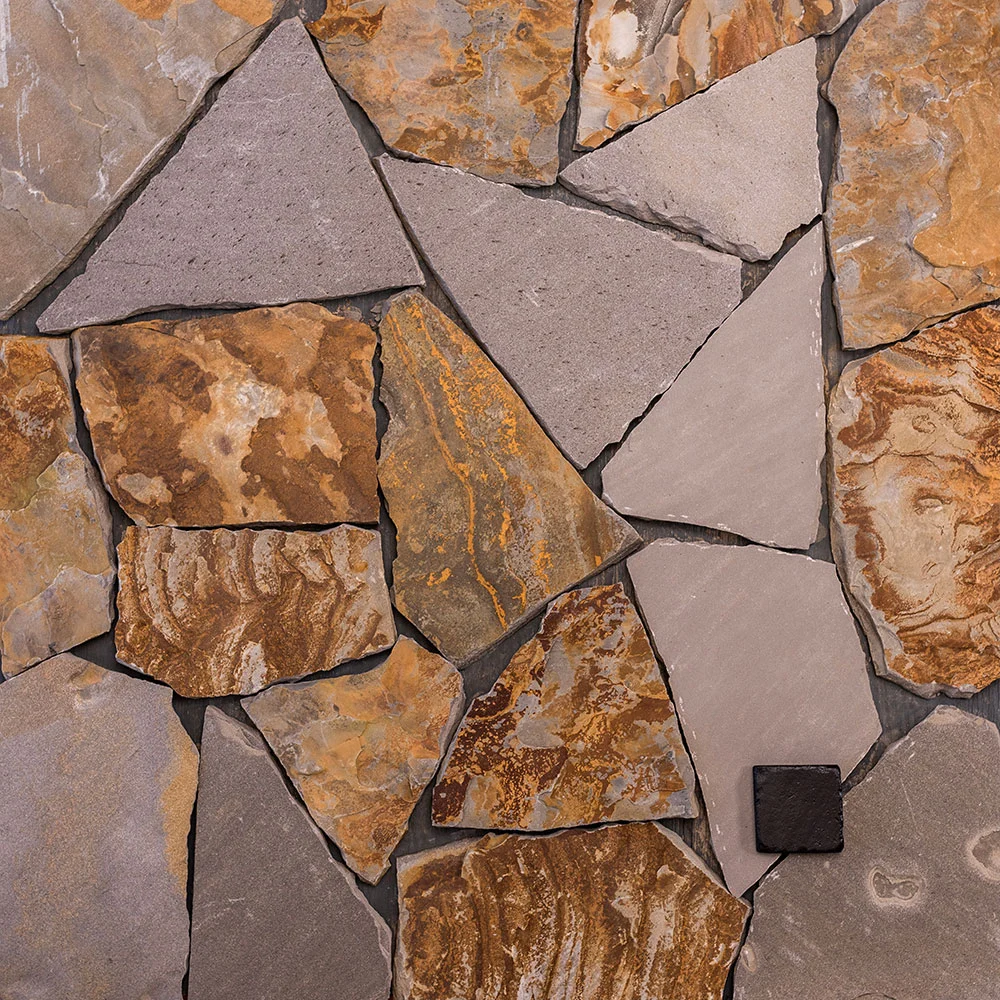Blue-gray and warm brown pieces of Cameron sandstone in the Blue Brown Mix selection.