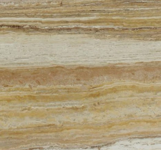 Desert Gold Travertine sample with horizontal cream, gold and light-brown bands.