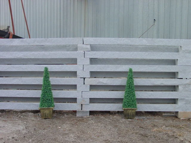 Crystal Blue Granite: Crystal Blue granite in Granitescape fencing, shown by McCannon Granite. Photo: McCannon Granite Company.