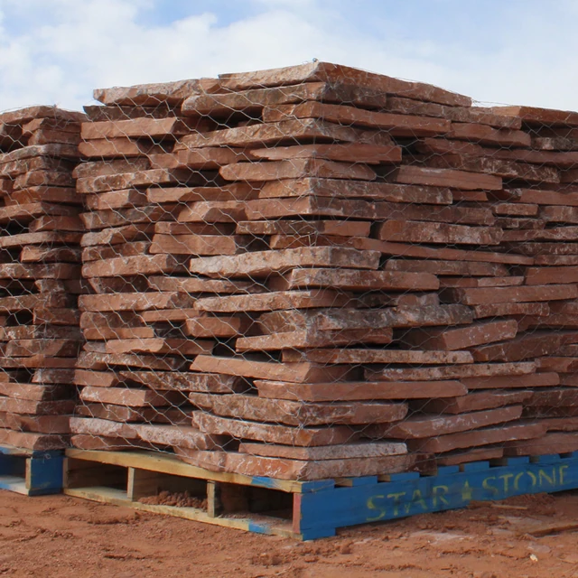 Pallet of Cherokee Red sandstone natural patio pieces.