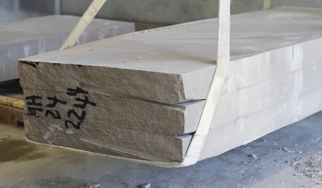 Variegated limestone · nominal 2-inch slabs.