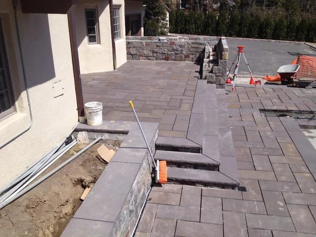 Lilac bluestone · patio installation.
