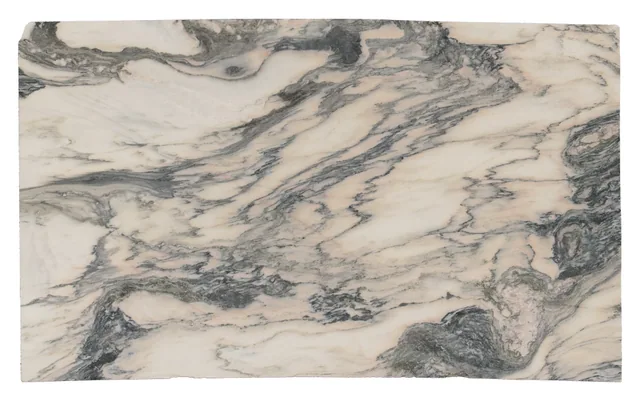 An Alabama Rose marble piece with flowing green-gray and gold movement.