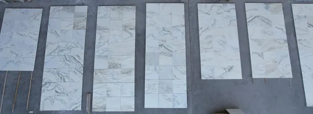 Alabama Scuro cut-to-size pieces arranged for the Peter Bryce Main renovation.